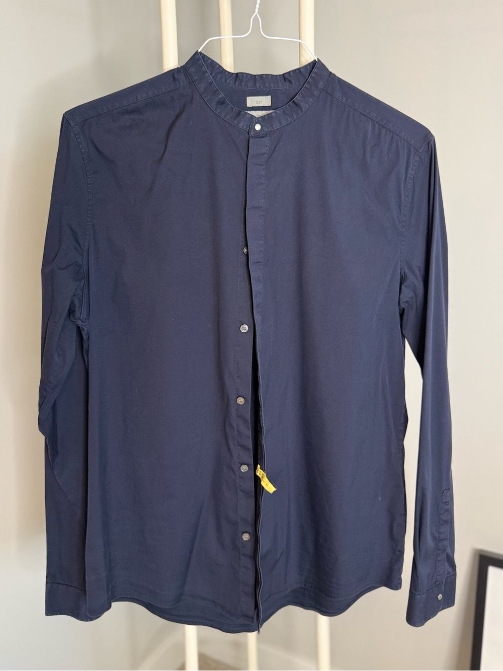 COS Men's Navy Band-Collar Button-Down Shirt